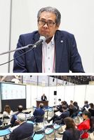 インドネシア共和国の投資環境についてセミナー で語る同国投資省/BKPM日本事務所のモハマ ド・リファナ所長（写真上）とセミナー会場の様子 （写真下）。